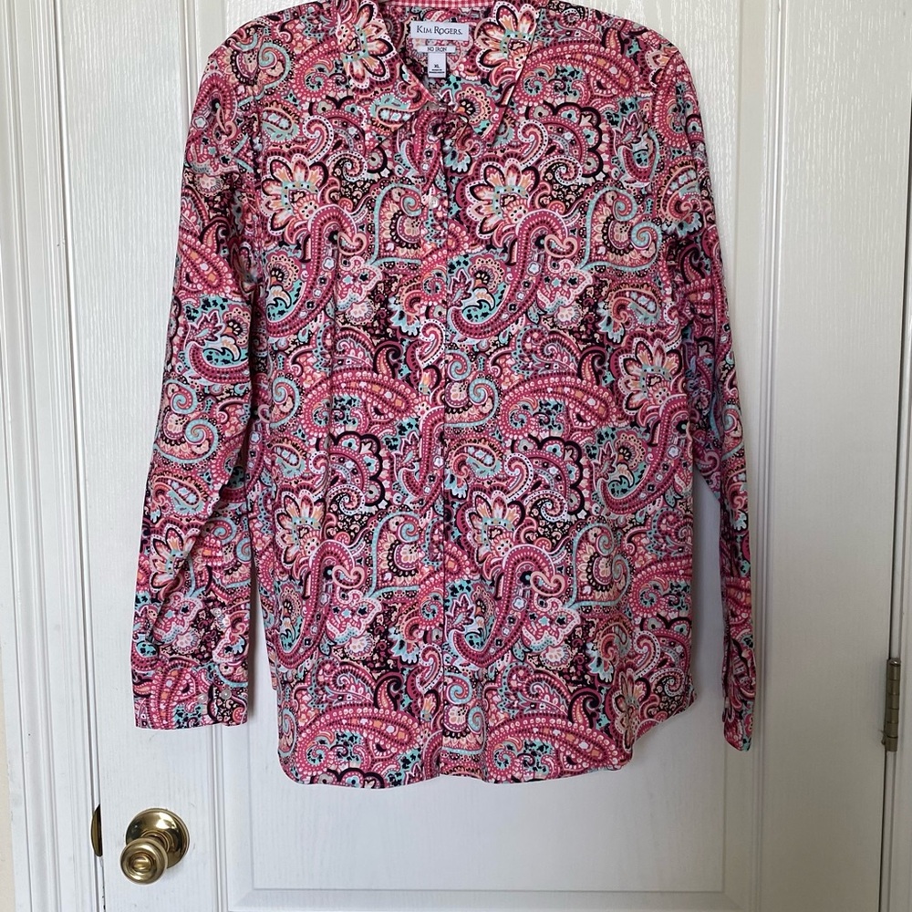 Kim Rogers Pink and Blue Button Down Shirt with Regular Fit